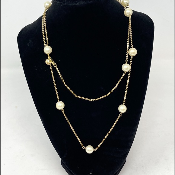 J CREW JEWELRY Faux Pearl Gold Chain Necklace 36”